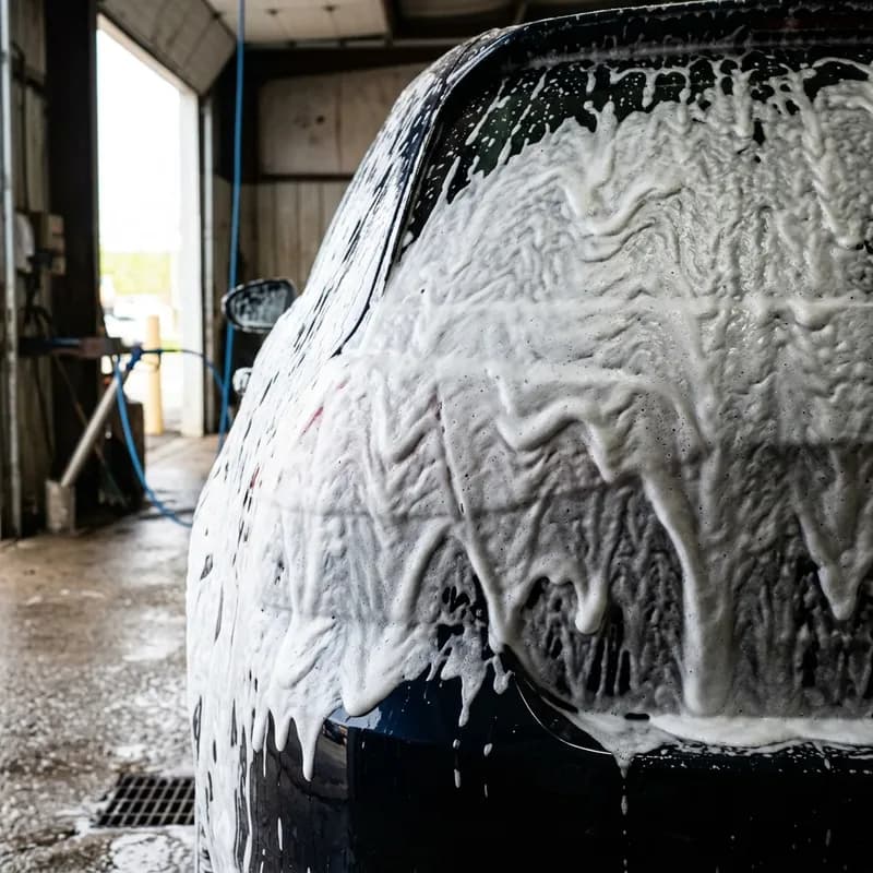 Espuma a cobrir um carro durante a lavagem à mão