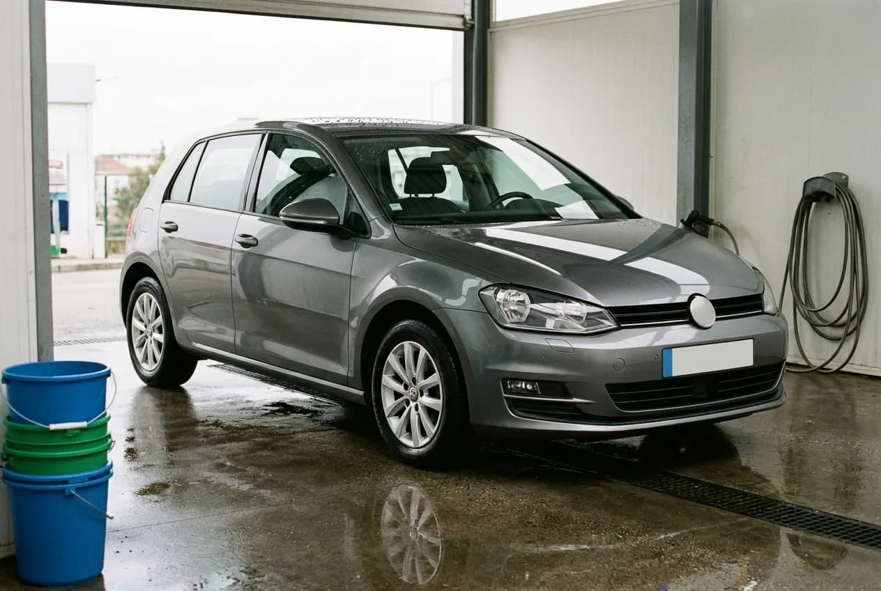 O mesmo carro a brilhar depois da lavagem completa à mão